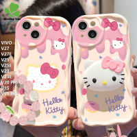 เคสสำหรับ VIVO V27เคสโทรศัพท์ซิลิโคนนิ่มลายเด็กผู้หญิง,เคส V25 V25E V23 V23E V20โปรการ์ตูนน่ารักลาย Hello Kitty มีฐานเป็นแฟชั่นที่สร้างสรรค์3D เวฟขอบนิ่ม + กำไลข้อมือ