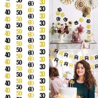 Black Gold Number 30th 40th 50th 60th Happy Birthday Garland Banner Decor Birthday Anniversary Hanging Streamer Banners Streamers Confetti