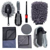 【CW】 9Pcs Car Cleaning Reusable Tyre Rim Microfiber Glass Waxing Sponge Mitt