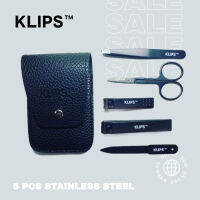 KLIPS ชุด กรรไกรตัดเล็บ พร้อมตะไบ แหนบ  และกรรไกรตัดขน  สแตนเลสสลีล   Nail Clipper Set บรรจุทั้งหมด 5 ชิ้นในซองหนัง