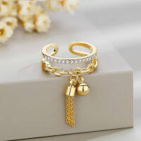 ???พู่ Link Gold Spiked Zirconia แหวนจี้ Charm Finger Ring สุภาพสตรีเปิดแหวนปรับได้