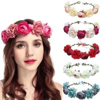 7 Kinds Women Imitation Rose Flower Headband/ Bridal Pink Floral Crown Hair Band/ Girl Fake Garland Leaves Bohemian Head Hoop/ Party Wedding Headdress