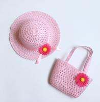 Summer Cute Princess Casual Beach Straw And Handbag Baby Girls DIY Handmade Weave Sun Visor Cap Travel Straw Hat and Bag Sets