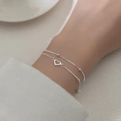 New Minimalist Silver Color Double Layers Heart Star Butterfly Charm Bracelets For Women Girl Fashion Elegant Jewelry Party Gift