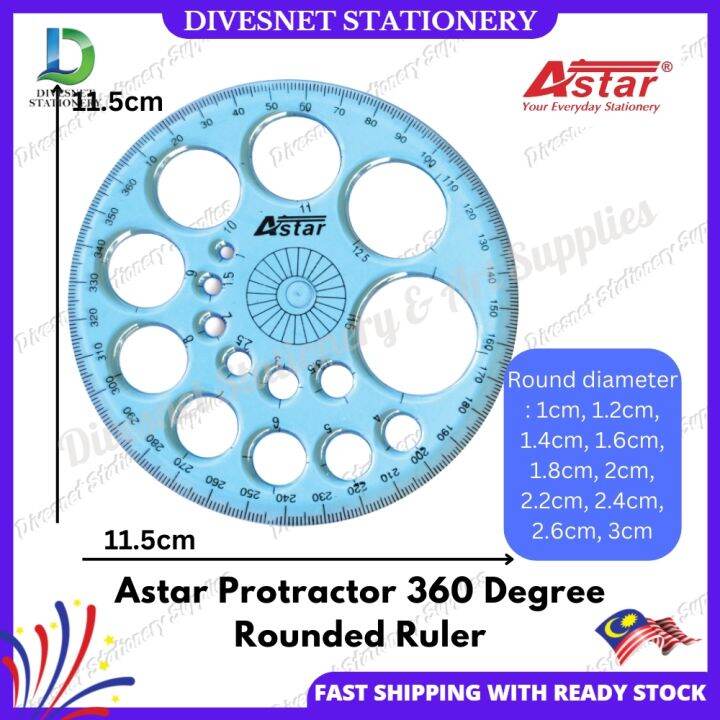Astar Protractor 360 Degree Rounded Ruler With Hole Circle Template ...