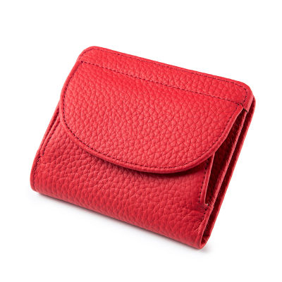 กระเป๋าเงินสำหรับผู้หญิงแบบมีที่ใส่บัตรทำจากหนังสองพับแท้ขนาดเล็กพร้อมหน้าต่าง ID