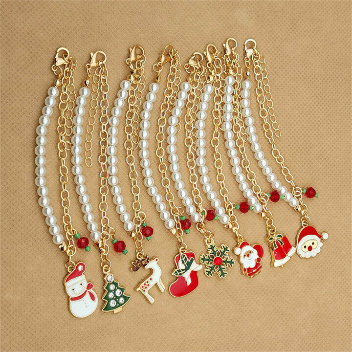 pearl-bracelet-christmas-gift-bells-christmas-bracelet-elk-pendant-bracelet-snowman-bracelet-santa-claus-bracelet