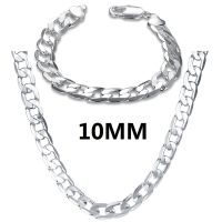 High quality 925 sterling Silver classic 10mm Geometric chain celet necklace for Mens woman Jewelry sets Fashion Party gifts