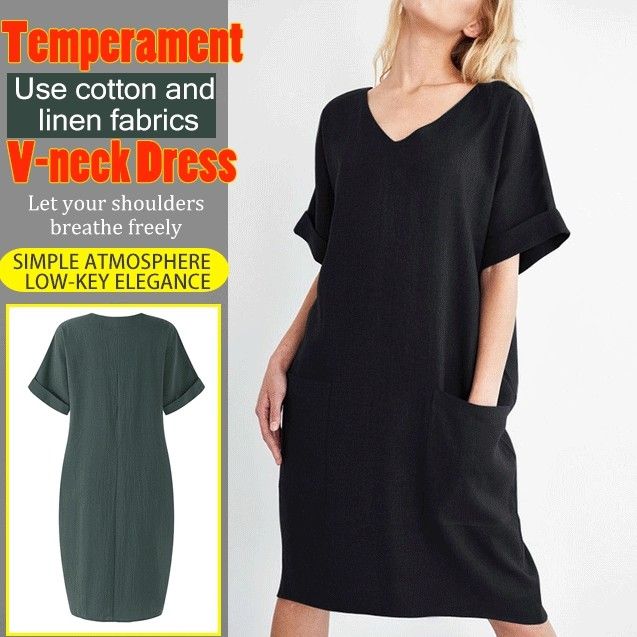 temperament-v-neck-a-line-dress-summer-european-and-american-temperament-womens-clothing-collage-short-sleeved-skirt-dress