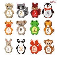 12PCS 1-12 Months Baby Monthly Milestone Sticker Baby Photography Props Photo Stickers Bowl Fork Spoon Sets