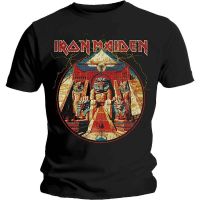 เสื้อยืดวงกลมขนาดใหญ่แบรนด์เนม Iron Maiden - Powerslave สีดํา  LH7B