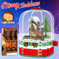 Merry Christmas Theme Santa Building Blocks DIY Christmas Rotating LED Luminous House Building Blocks Childrens Gift Toys