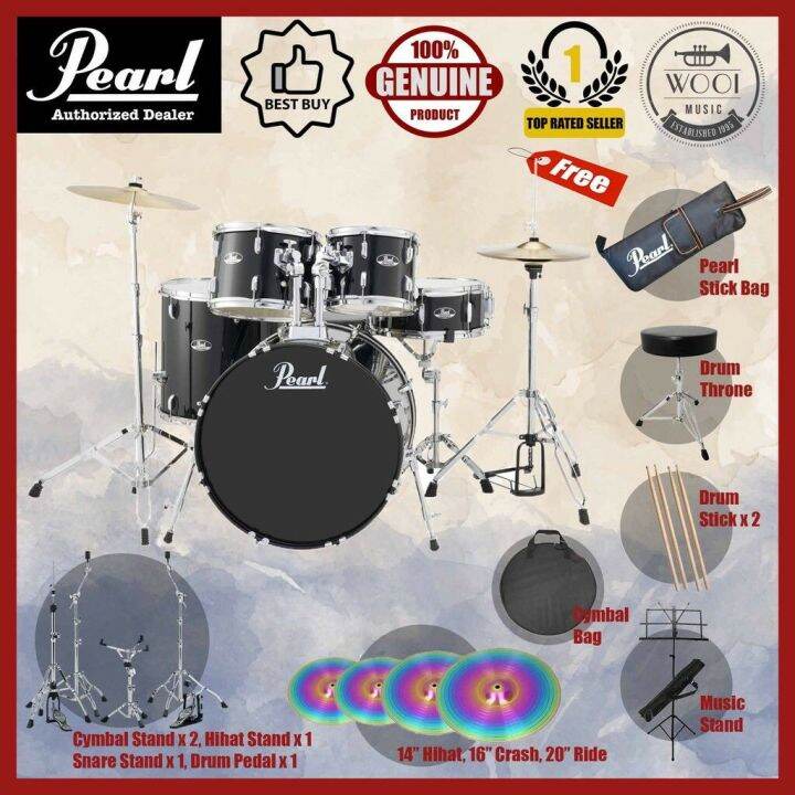 Pearl Roadshow 5 Pcs Acoustic Drum Black With Hardware Stand Set A