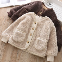 2022 Fall Winter Korean Boys Clothes For Girls Cardigan Granular Velvet Loose Lamb Velvet Warm Childrens Jacket Coat For Girls