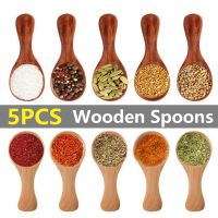 1/3/5pcs Short Handle Wooden Spoons Mini Dessert Spoon Kitchen Spice Condiment Spoon Sugar Coffee Teaspoon Household Tableware Serving Utensils