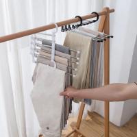 Stainless Steel Pants Hanger Trouser Rack Hangers Folding Pant Rack Tie Hanger Bedroom Closet Wardrobe Storage