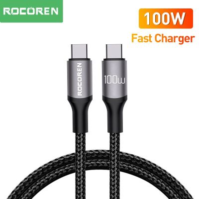 Rocoren 100W USB Type C To USB C Cable USB-C PD Fast Charging Charger Wire Cord For Macbook Samsung Xiaomi Type-C USBC Cable 5A Docks hargers Docks Ch