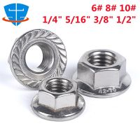 DIN6923 1/4 5/16 3/8 1/2 6 8 10 UNC UNF 304 Baja Tahan Karat A2-70 Hexagon Flange Nuts Slip Bergerigi Spinlock Hex Metal Lock Nut