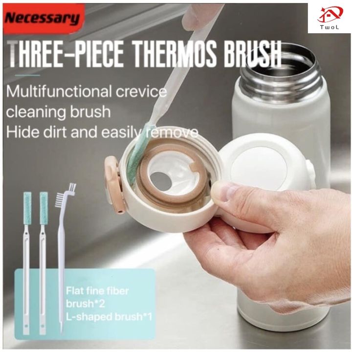 3Pcs Window Groove Gap Cleaning Tools Brush Kit Gray Black - Gray