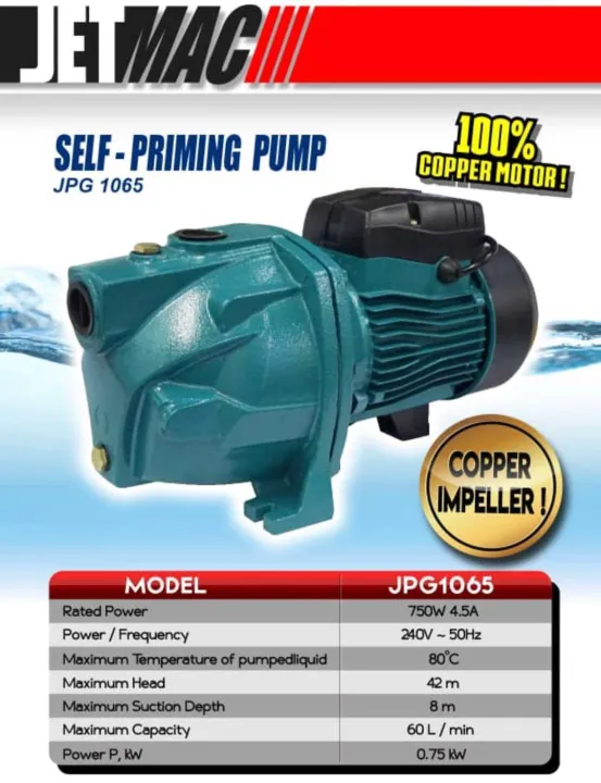 JetMec JPG1065 Electric Jet Pump 750w (1 HP x 1 Inch ) Lazada