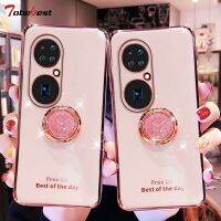 360นาฬิกาเคสแหวนใส่นิ้วสำหรับ Huawei P50 Pro P50Pro ชุบโครเมี่ยมแท่นตั้งซิลิโคนนิ่ม CarterFa ฝาครอบโทรศัพท์ TPU