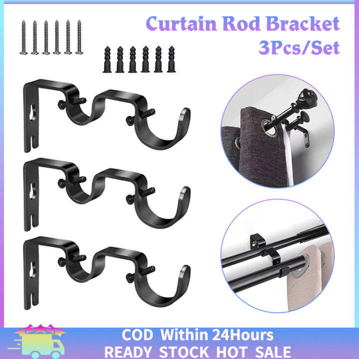 [Fast Delivery] 3Pcs/Set Double Rod Curtain Rod Holder With Screw Heavy