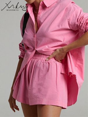 MiuKoMiYa Summer Autumn Shirts And Shorts Sets Women Outfit Loose Two Piece Sets For Women 2 Pieces Shorts And Shirts Oversized
