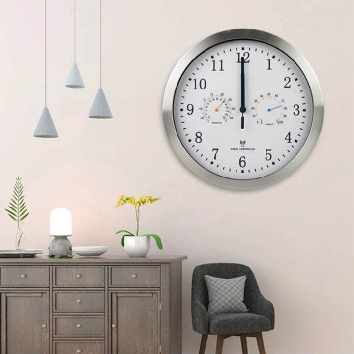 12inch-clock-automatic-time-adjustment-scanning-radio-controlled-clock-temperature-hygrometer-wall-clock-quiet-design