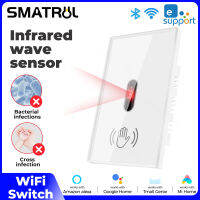 Smatsul US EWeLink เซ็นเซอร์ตรวจจับการเคลื่อนไหวสัมผัสไม่มี WIFI สมาร์ทสวิทช์หลอดไฟตรวจจับการเคลื่อนไหวคลื่นอินฟราเรดแผงกระจกหน้าจอโคมไฟปุ่มเปิดปิดสายไฟกลางสำหรับ Alexa Google Home Tmall Genie