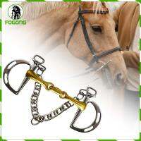 Fogong Western สไตล์ม้าบิตทองแดงปากม้า Gag Bit Curb Hooks Chain Cheek สำหรับอุปกรณ์การฝึกอบรม Performance