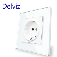 คุณภาพสูง Delviz ช่องเสียบแก้วคริสตัลมาตรฐานสหภาพยุโรปอินเตอร์เฟซ AC 110-250V เต้าเสียบสีเทาแผงกระจกแข็งแรงผนังฝัง16A เต้าเสียบไฟ DY Th616 Lcz39