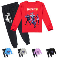 Fortnites ชุดเสื้อยืดกางเกงแขนยาวเด็กผู้ชายเด็กผู้หญิง,ชุดเสื้อยืดคอกลมลายการ์ตูนชุดวิ่ง2ชิ้นผ้าฝ้าย Y252 65%