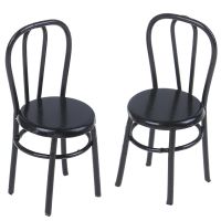 2 Pcs Miniature Black Dining Chair 1:12 Scale Mini Metal Chairs for DIY Dollhouse Kitchen Furniture Decoration Toy