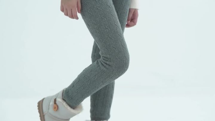 Ladies Cable Knit Fleece Leggings - White 