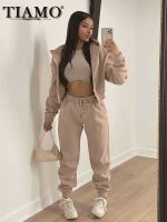 【DT】hot！ TIAMO 3 Piece Sets Womens Outfits Fashion Color Hooded Sweater Harun Pants Wholesale Dropshipping