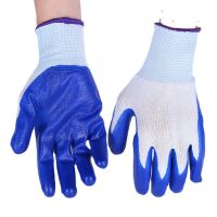 13-Pin White Gauze Blue Orchid Dipped Nitrile s Semi-Glue Hanging Glue Labor Site Work ถุงมือป้องกันแรงงาน