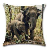 （ALL IN STOCK XZX）Elephant Family Loves Wild Animals in Photos Beige Seat Cushion Cover Pillow Case Decoration Family Room Sofa Chair Friend Gift   (Double sided printing with free customization of patterns)