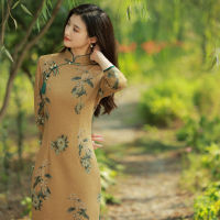 2021 Manli กำมะหยี่ด้านแปดปุ่มหนาชุด Cheongsam ยาวย้อนยุคปรับปรุงสาวหนุ่ม