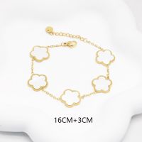 High-End 18K Gold-Plated Stainless Steel Five-Leaf Flower Bracelet For Women, Natural Shell Finish, Fashion Luxurious Jewellery