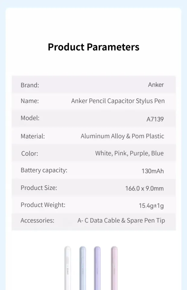 Anker Pencil【For Pad】Stylus Cheap Alternative Pencil Capacitive Pen Anti False Touch 2nd Generation Replace