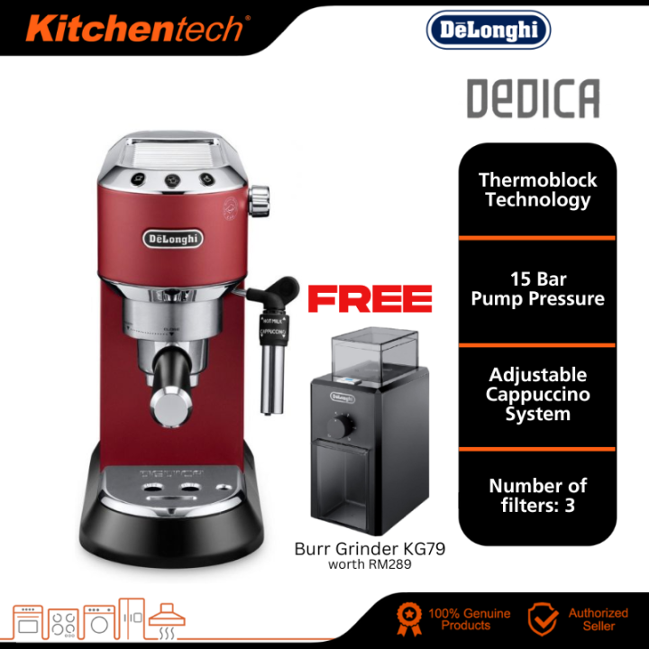 Delonghi EC685.R Red Dedica Manual Pump Driven Espresso Coffee Machine