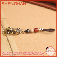 SHENGHAN S L ทองเหลืองมังกรจีนหัวโพธิ์เชือกห้อยกระเป๋าโน๊ตดนตรีเคสโทรศัพท์มือถือของขวัญตกแต่งรถเครื่องประดับเครื่องรางนำโชค