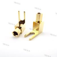 1pcs 4MM Banana Plug Y Fork Right Angle Audio Speaker Wire Connector Jack Adapter Gold Plated Screw Solderless partsYB23TH