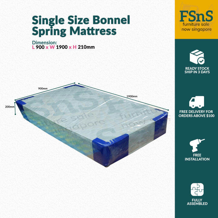 SG Ready Stock 3' X 8" Single Size Bonnel Spring Mattress Lazada