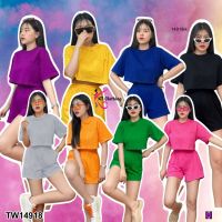 B14918 Set เสื้อครอปแขนสั้น+กางเกงขาสั้น Set: short sleeve crop top + shorts