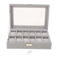 6/10/12 Slots Glass Lid Watch Storage Display Box Case - 12 Girds