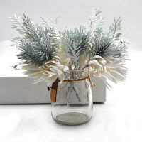 【cw】8*16Cm White Artificial Pine Flowers Plastic Silk Gray Grass Wedding Birthday Christmas Party Accessories Home Table Decor ！