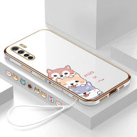 เคสโทรศัพท์ เคสOPPO A91,เคสโทรศัพท์ลายการ์ตูนสุนัขน่ารักขอบสี่เหลี่ยมชุบโลหะนิ่ม