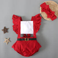 Citgeett ฤดูร้อนคริสต์มาสเด็กทารก Romper Fly แขน Backless Lace Splicing Jumpsuit + Bow Headwear ชุด Xmas Clothes