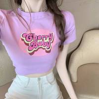 RICOGIRL เสื้อครอปคอกลมแขนสั้น สกรีนลาย Cherry Baby #7110